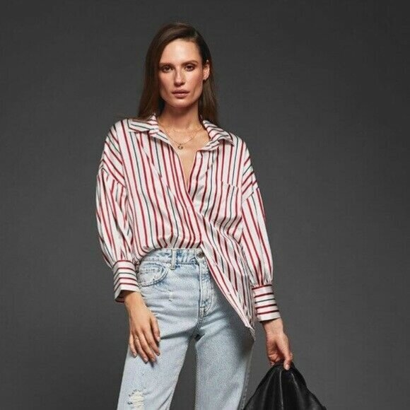 Free‎ People Mad About You Stripe Shirt Oversized - Picture 1 of 8